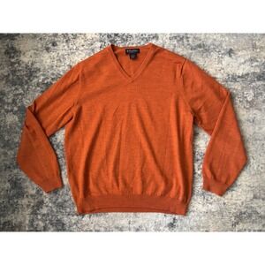 Brooks Brothers Sweater Mens Large Orange Merino Wool V Neck Stretch Pullover‎